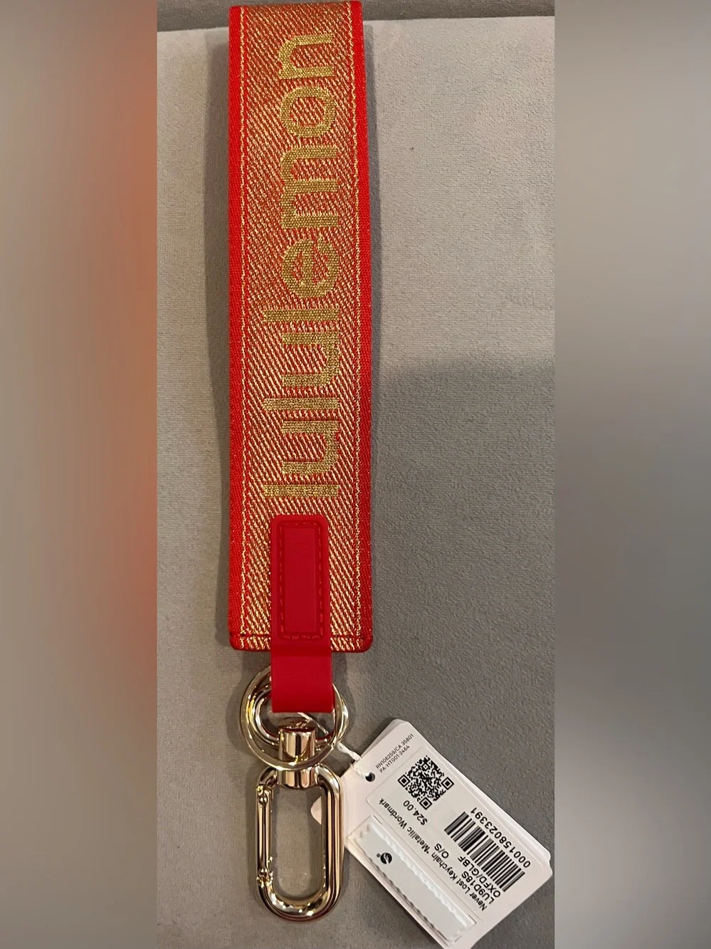 Lululemon Neverlost Keychain- Red and Gold Key Strap with Clasp